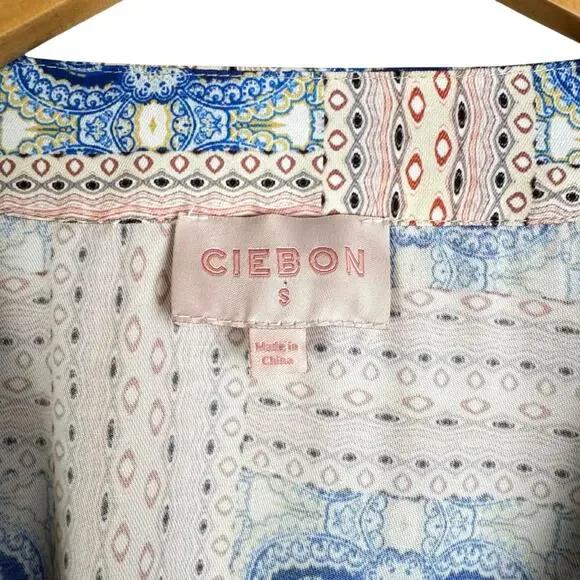 Ciebon Rachelle Blue Multi Print V-neck Long Sleeve Mini Wrap Dress - Picture 15 of 16